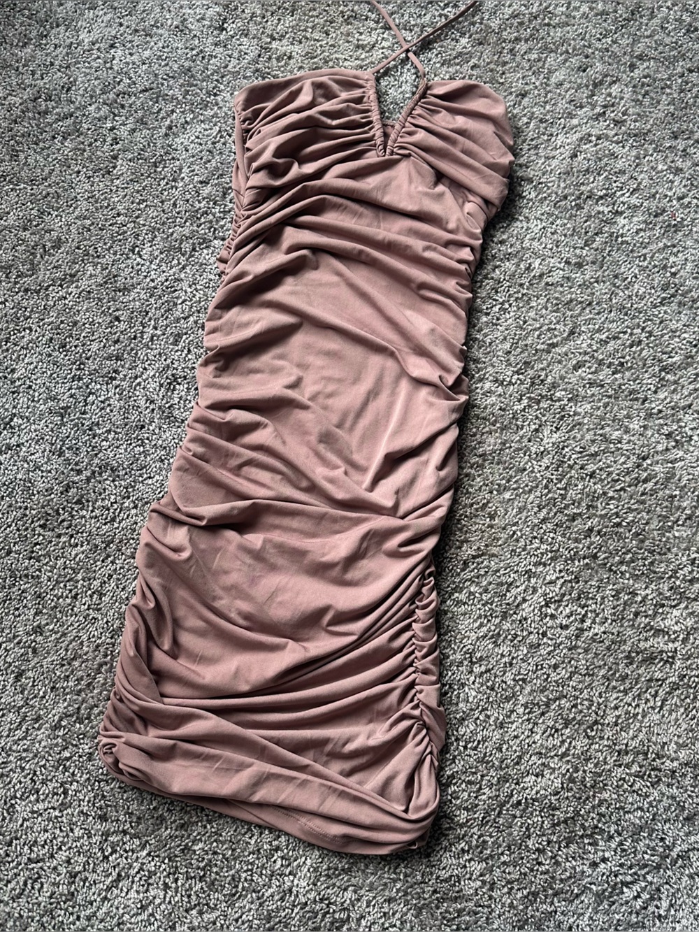 Timing Mauve Ruched Mini Dress with Drawstring - Picture 2 of 4
